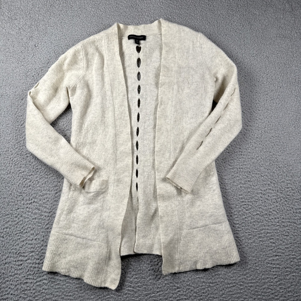 Express Cardigan Sweater Womens XS Open Front Pockets Slits Wool Alpaca‎ Neutral